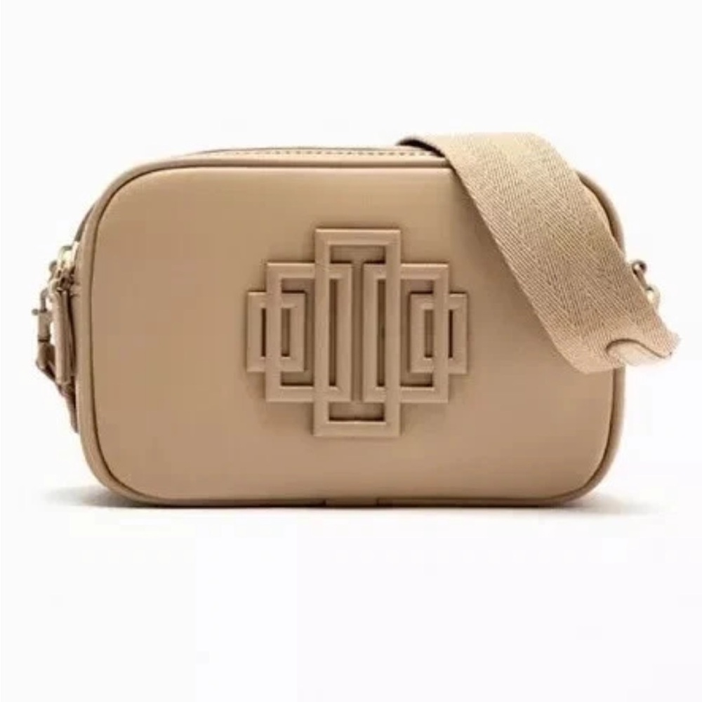NWT Zara Tan Metal Trim Crossbody Camera Style Bag